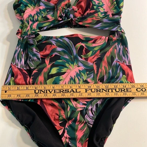 Time & Tru One Piece Swim Suit Black, Purple, Pink, green Floral print Sz 12-14 - Picture 7 of 8